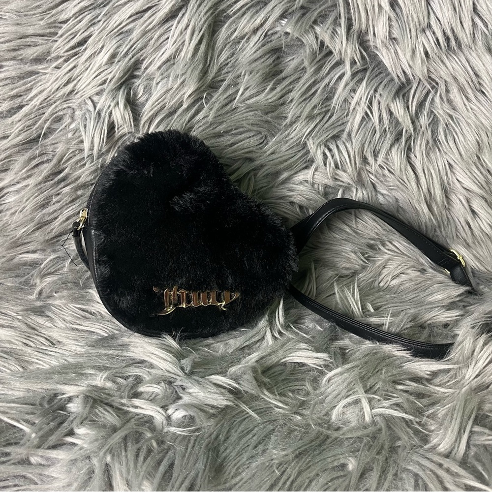 Juicy Couture Black Faux Fur Change of Heart Purse